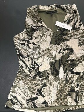 White House Black Market Olive Green and Black Snake Print Blouse